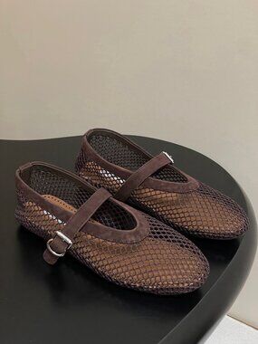 Alaïa Brown Mesh Mary Jane Flats